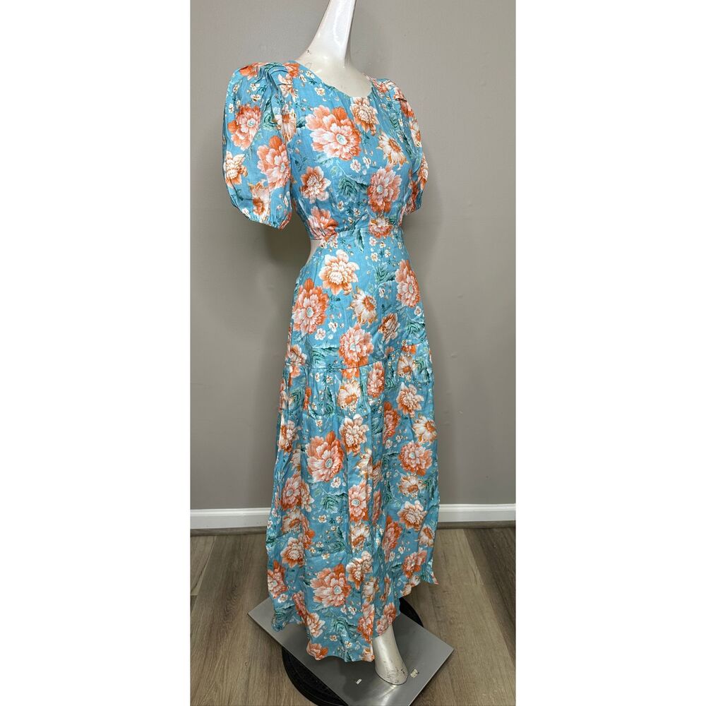 Kivari Josette Lace-Up Back Midi-Dress in Blue Floral Size US 4 $349 - Picture 11 of 14